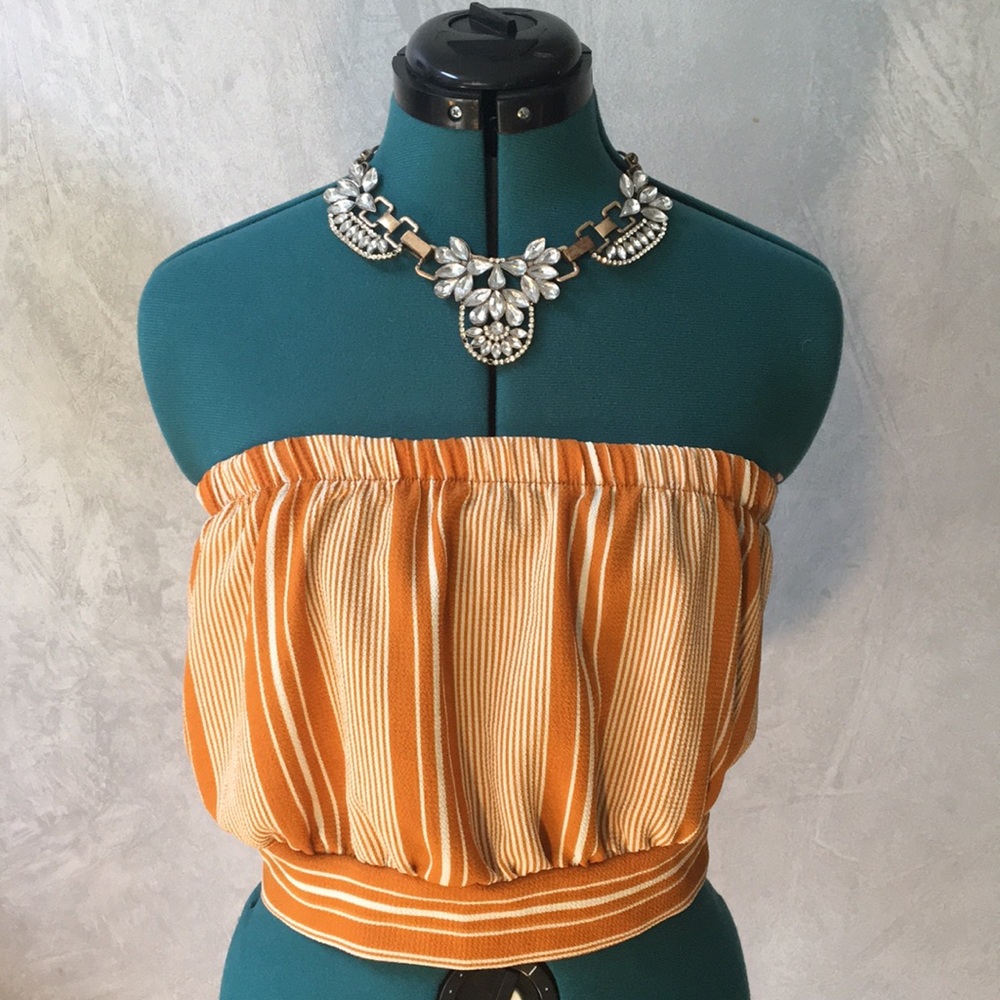 Orange Striped - Tube Top With Tie Up Back